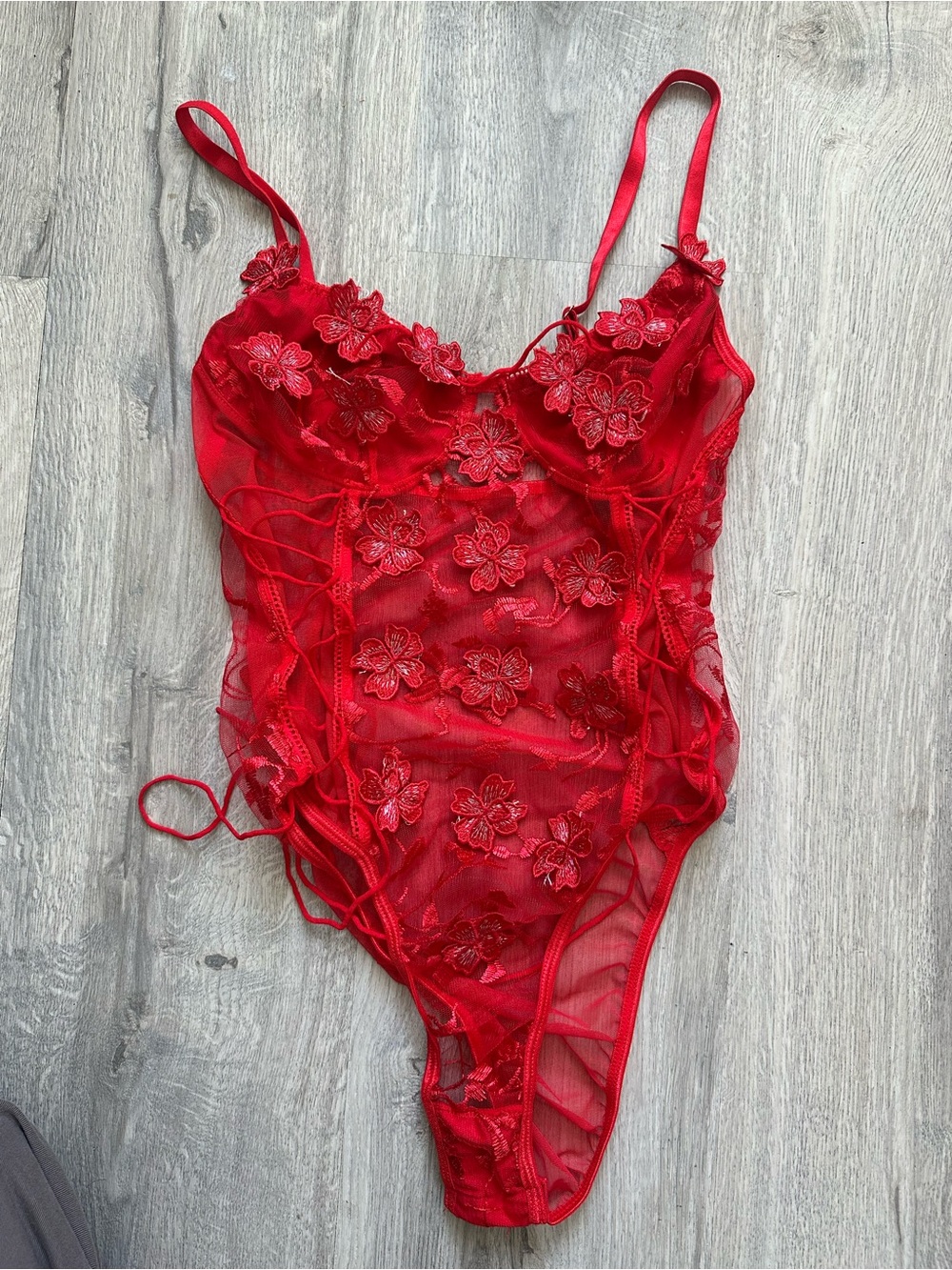 Brand New Without Tags Red Floral Mesh Lace Bodysuit - Women Intimates